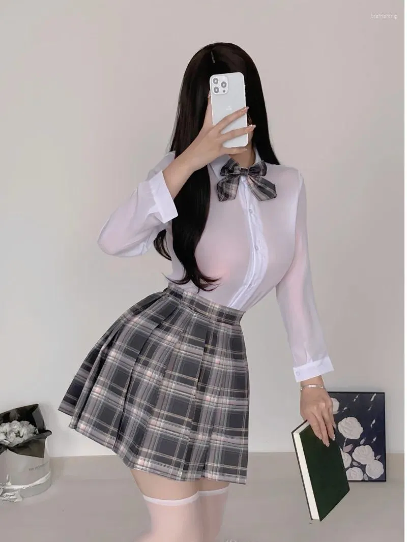 Work Dresses JK Uniform Plaid Skirt Fashion College Style Mature Charm Shirt Pleated Set For Female Students K89C