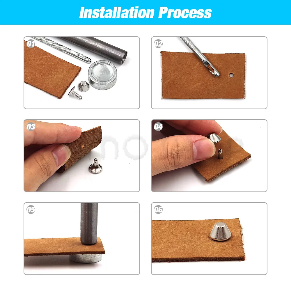 100sets 8mm-12mm 버킷 모양 리벳 스파이크 둥근 리벳베이스 DIY 펑크 락 의류 신발 가방 가죽 도구가있는 가죽 크래프트