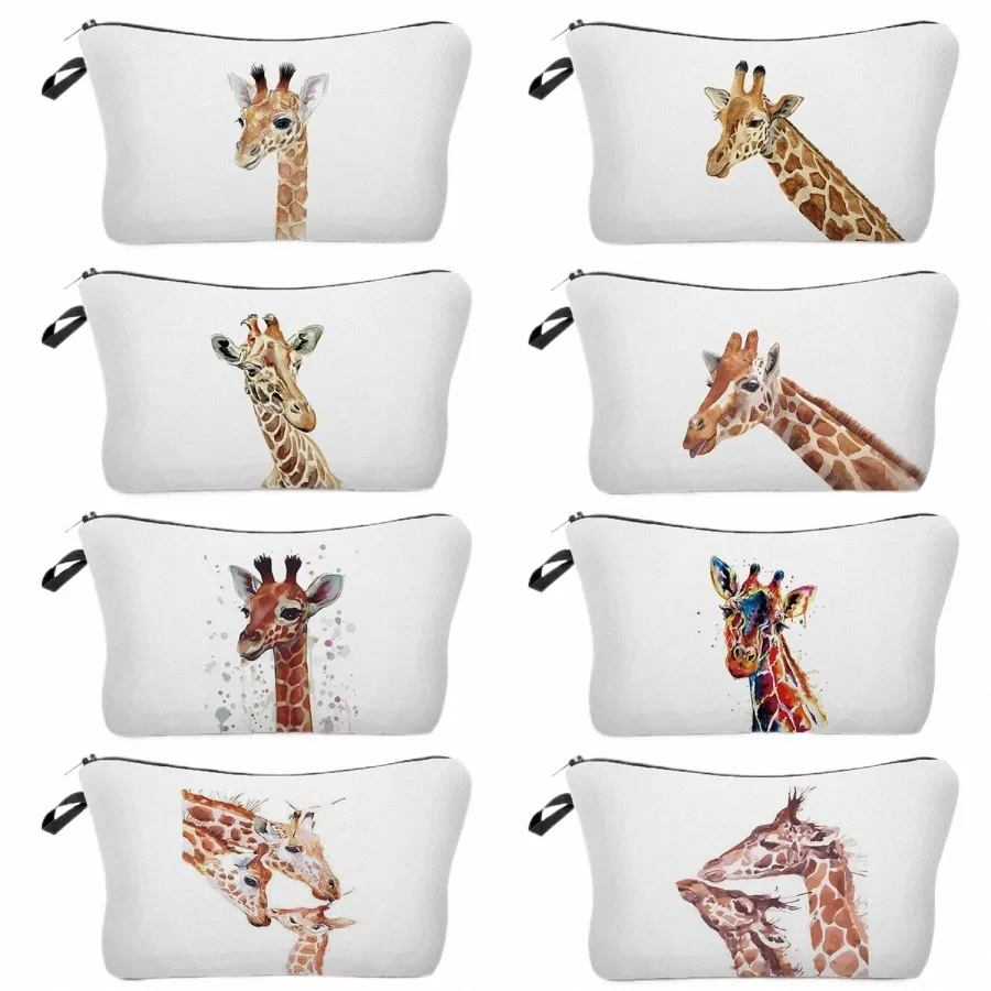 Aquarel Giraffe Herten Print Make-up Tas Vrouwelijke Toilettas Voor Reizen Schattige Dieren Kinderen Etui Draagbare Cosmetica Tas Q02b #