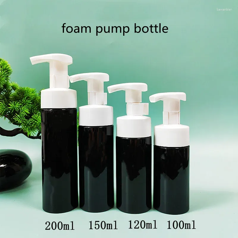 زجاجات التخزين 30pcs 100/120/150/200ml Pet Black Foam Pump Bottle Soap Mousse Siquid Dispenser Cleanser Cleanser Downser Gel