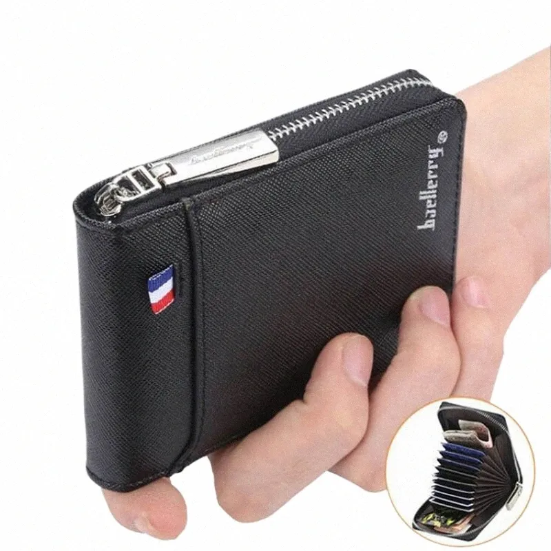 Nouveau portefeuille court pour hommes petit porte-carte multifonctionnel en cuir PU Busin Zipper Purse Fi de haute qualité Casual f80J #