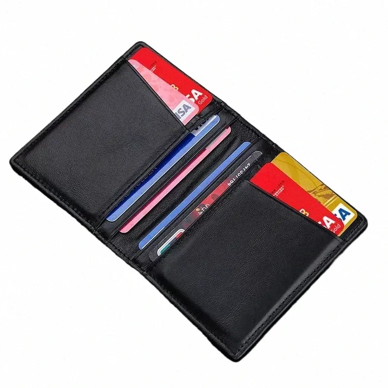 ultra Thin Soft Wallet 100% Genuine Leather Mini Credit Card Holder Wallet Multi Card RFID Slim Small Card Holder Men's Wallet 05lN#