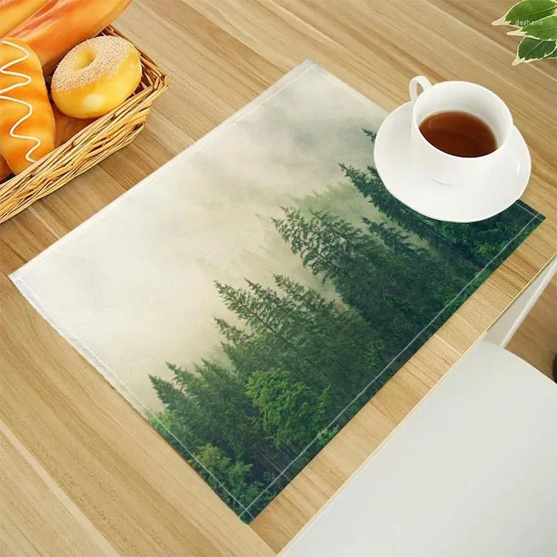 Tapis de Table en lin imprimé forêt naturelle, napperon de cuisine Alphabet 30x40cm, sous-verres, tapis de bol et de tasse