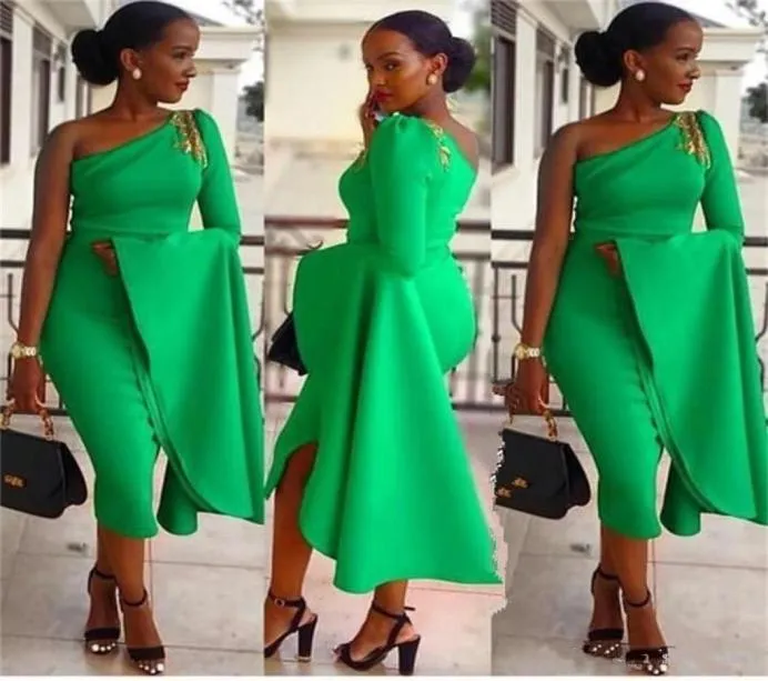 Nigerian South African Mermaid Short Prom Dresses Cocktail Wear for Women Cheap One Shoulder tea Length Abendkleider formal dresse9349353