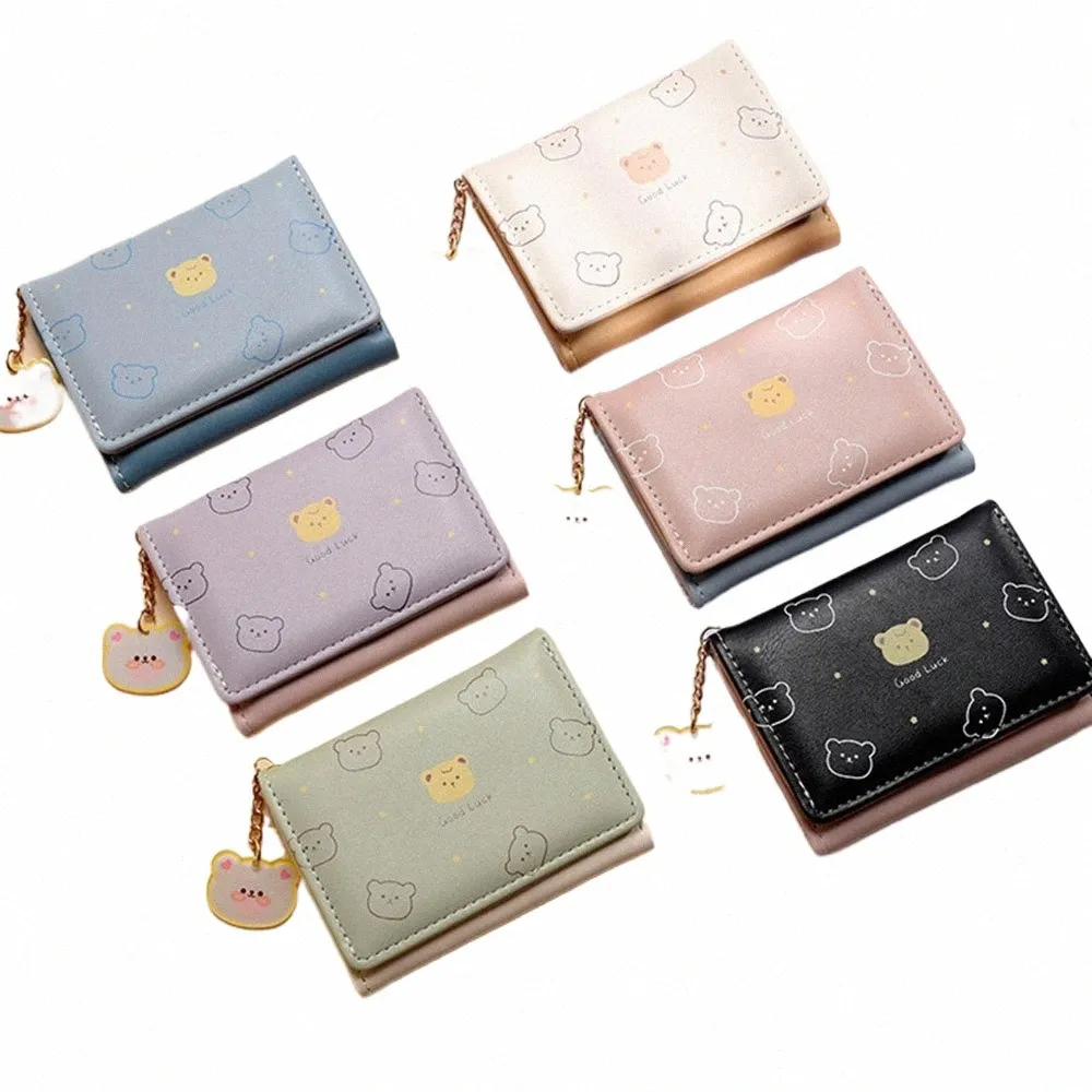 女性PUウォレットカートベアパターンジッパー財布マルチカードスロット大容量女性の財布