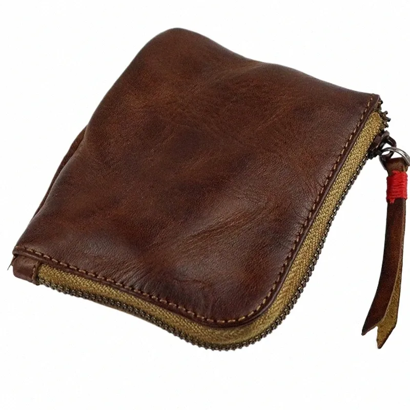 Skórzana torebka monety, dla kobiet w stylu ręcznie robionym portfela, mini -karty torby, torebki z zamkiem błyskawicznym 28ha#