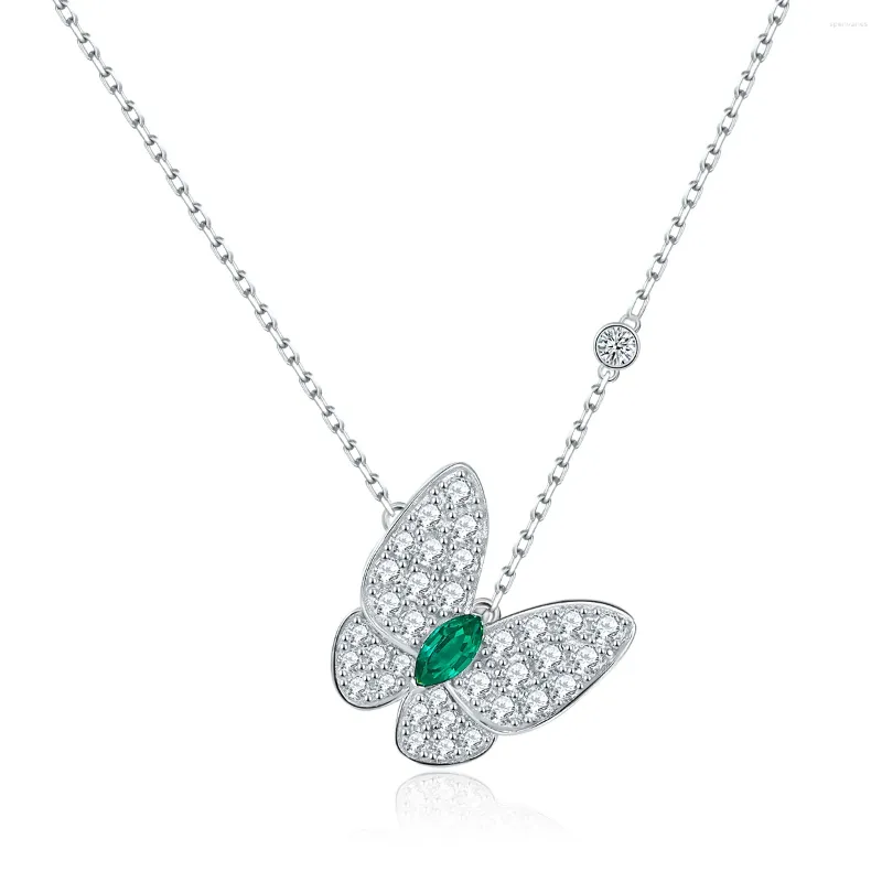 Chains S-misss Butterfly Moissanite Necklace For Woman 3 6mm Emerald Gemstone Wedding Fine Jewely 925 Sterling Sliver Neck Chain