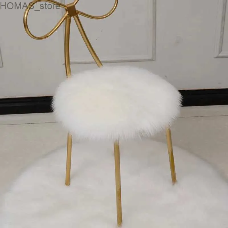 CushionDecorative Pillow Artificial fur chair cover seat cushion plush circular cushion sofa chair decoration cute student seat cushion photography prop backgro