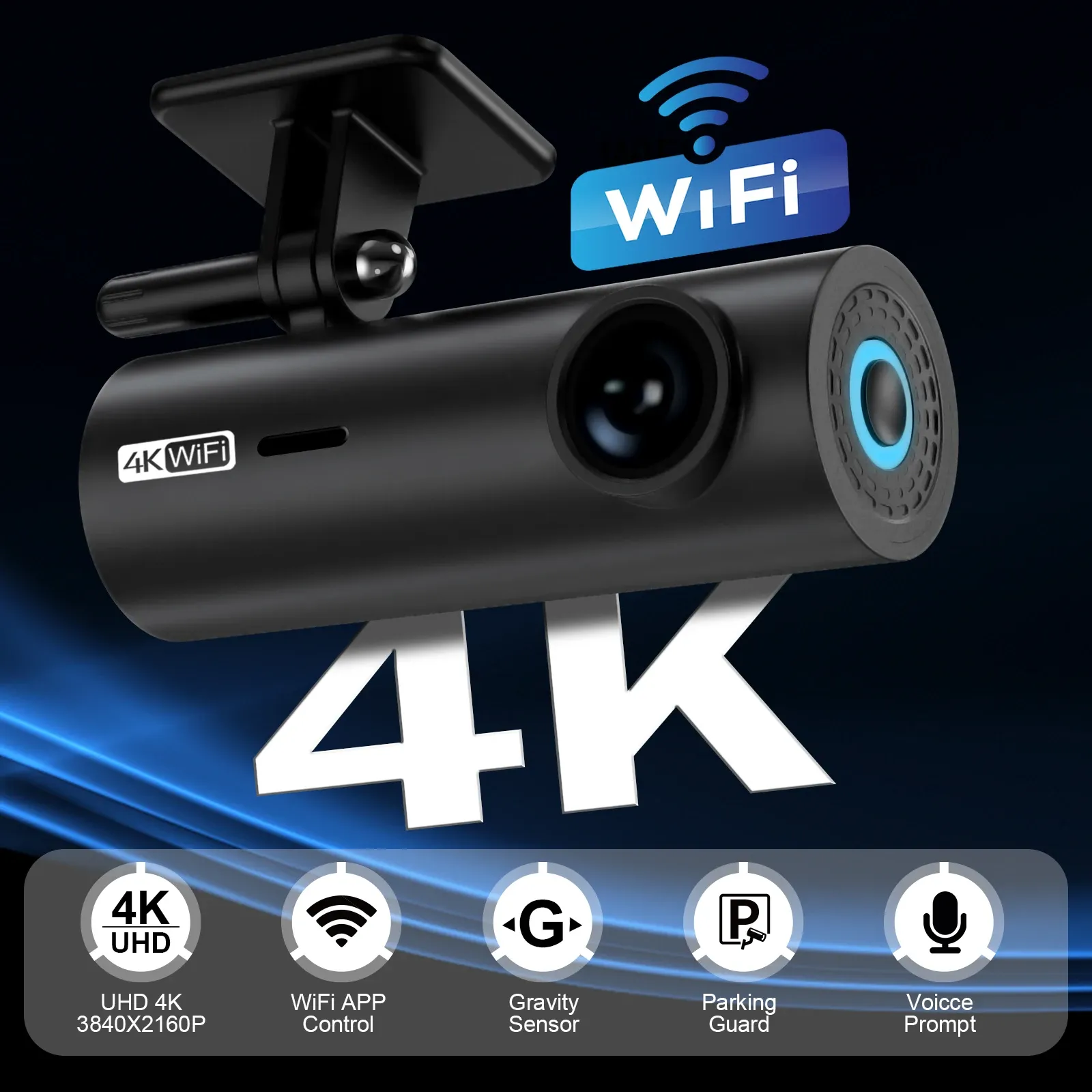 Dash Cam 4K WiFi Camera för bil Dashcam 24h Parkeringsmonitor DVR Para Coche Mini Kamera Samochodowa Rejestrator Video Registrator