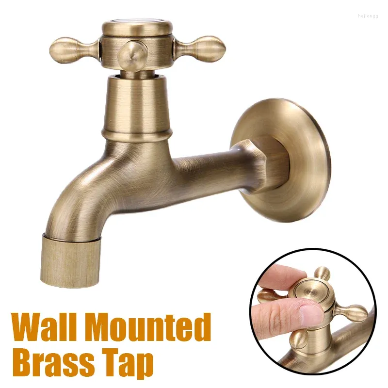 Bathroom Sink Faucets 1 Pc Wall Mount Bibcock Antique Brass Retro Small Pool Tap Outdoor Garden Decorative Faucet Washing Machine Cold Water