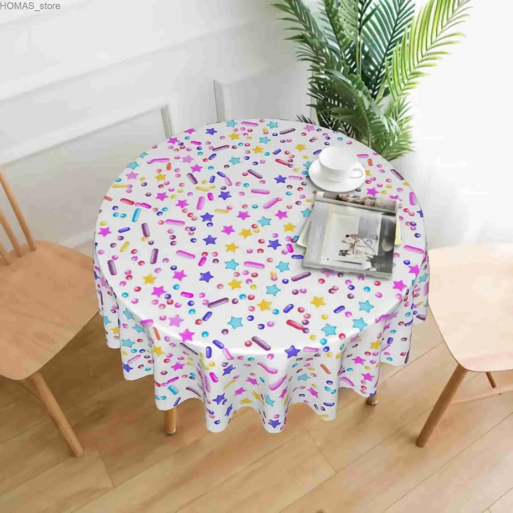 Tableau de nappe de table ronde sucrée - rides résistantes imperméables et couvercle de table lavable 150 cm de diamètre Y240401