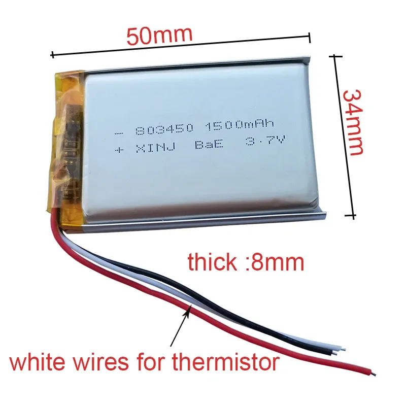3.7V DC Rechargeable Polymer Lithium Battery (603048 6×30×48.5mm 1000mAh) per DIY Sostituzione della batteria da 3,7-5 V per prodotti