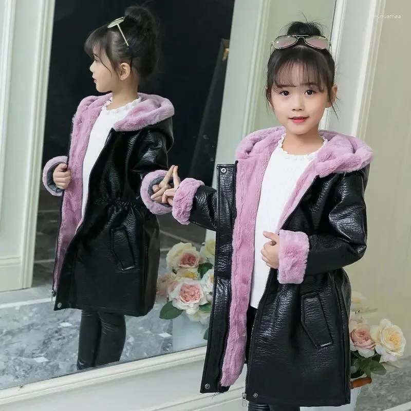 Giubbotti Bambini Abbigliamento per bambini Inverno Addensare Caldo Lungo Impermeabile Giacca in pelliccia finta 2024 Vestiti per ragazze Felpa con cappuccio Parka Outwear Cappotto in pelle