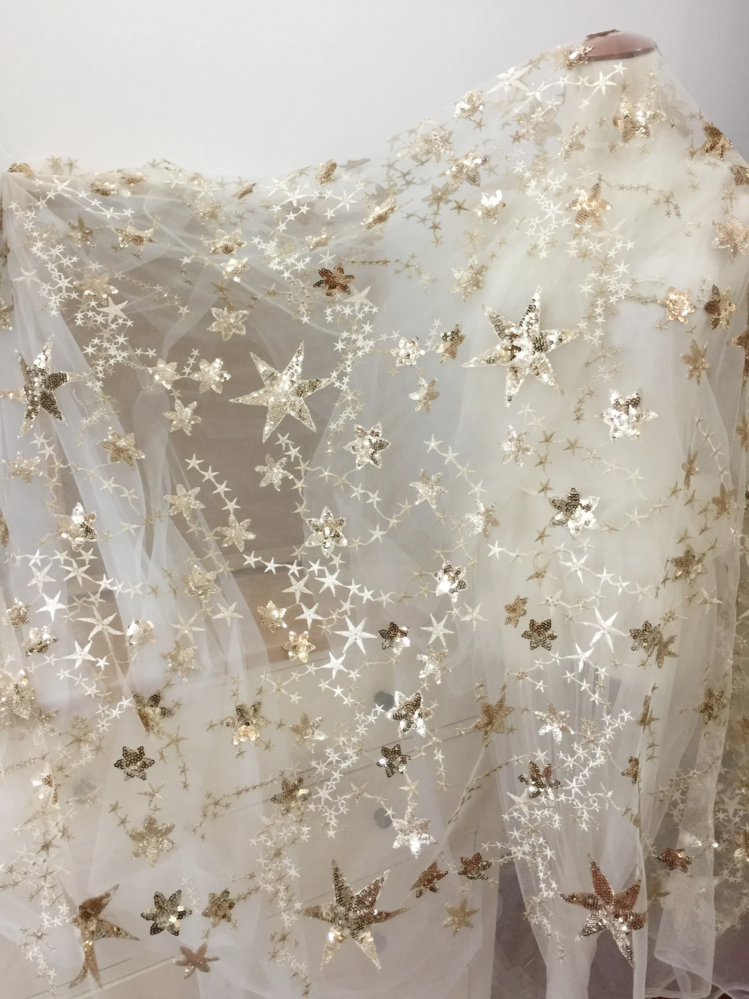 Tecido 1 jarda preço malha estrela lantejoulas tecido vestido de casamento vestido de palco acessórios DIY