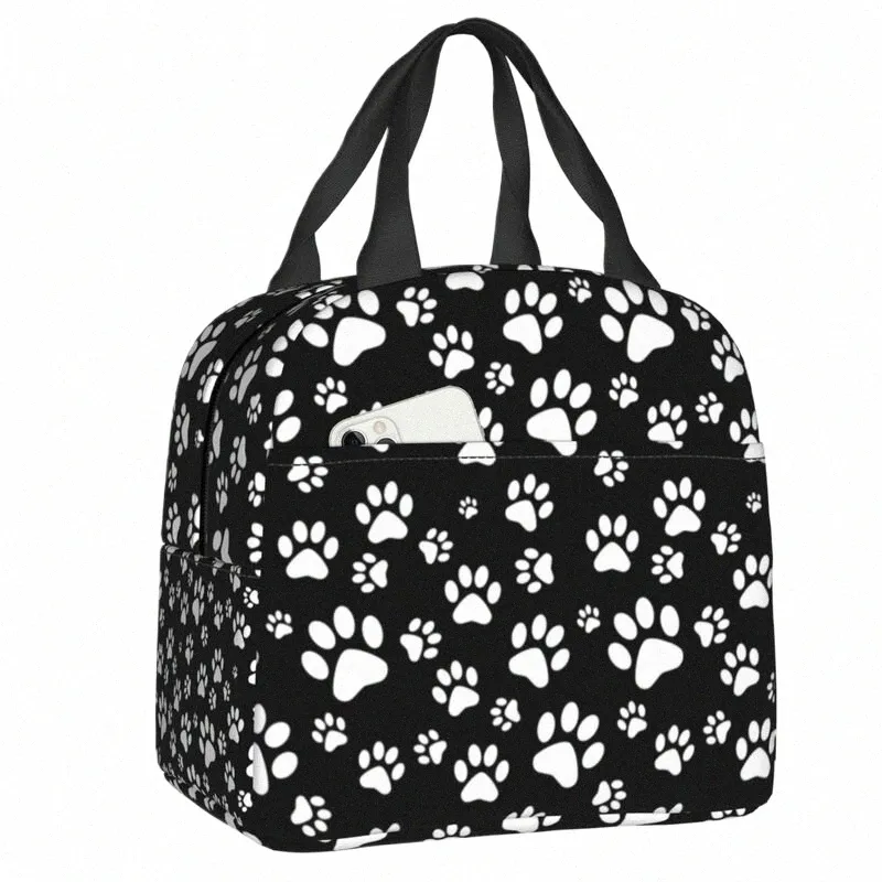 Dog Paw Print Love Pattern Lunch Box para mulheres Animal Pegada Cooler Thermal Food Isolated Lunch Bag Picnic Tote Bags a0ON #