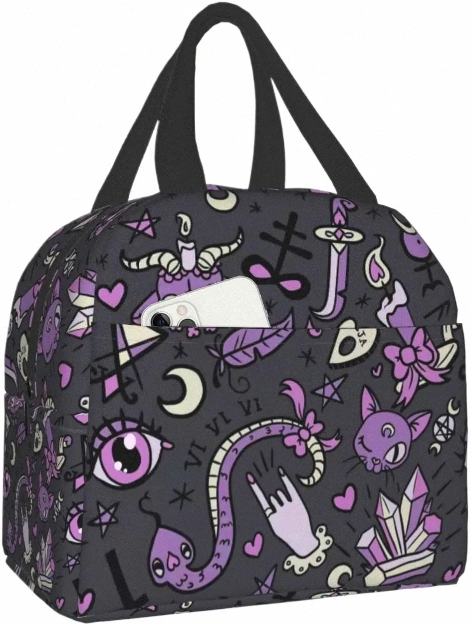 Magic Witch Goth Lunchbox, wiederverwendbare Lunchtasche, isolierte Mahlzeitenbeutel, Lebensmittelbehälter für Jungen, Mädchen, Männer, Frauen, Arbeit, Reisen, Picknick