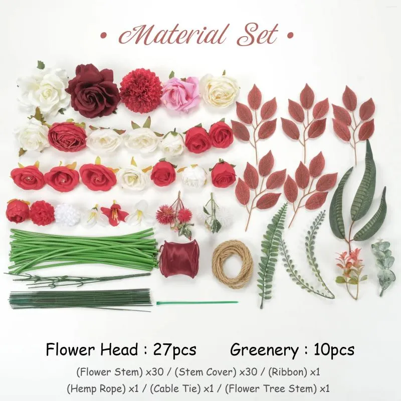 Decorative Flowers 1Pack Red Silk Flower / Artificial Head For DIY Crafts Party Centerpiece Decor Material Package Combo Set