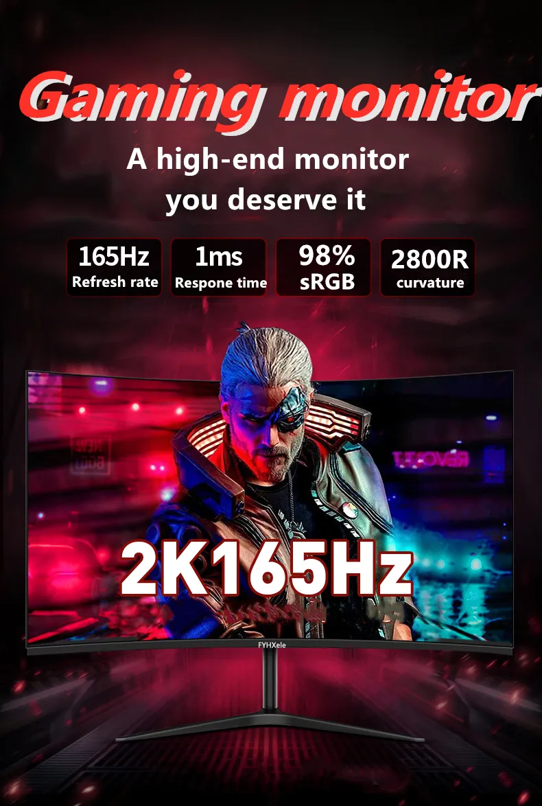 FYHXele 27 Inch Curved PC Monitor 165Hz, 2K, FreeSync, HDMI & DP ...