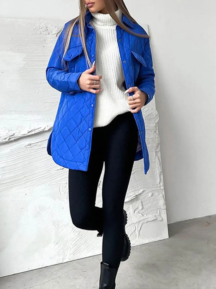 Womens Belted Quilted Jacket Lightweight Casual Warm Solid Color