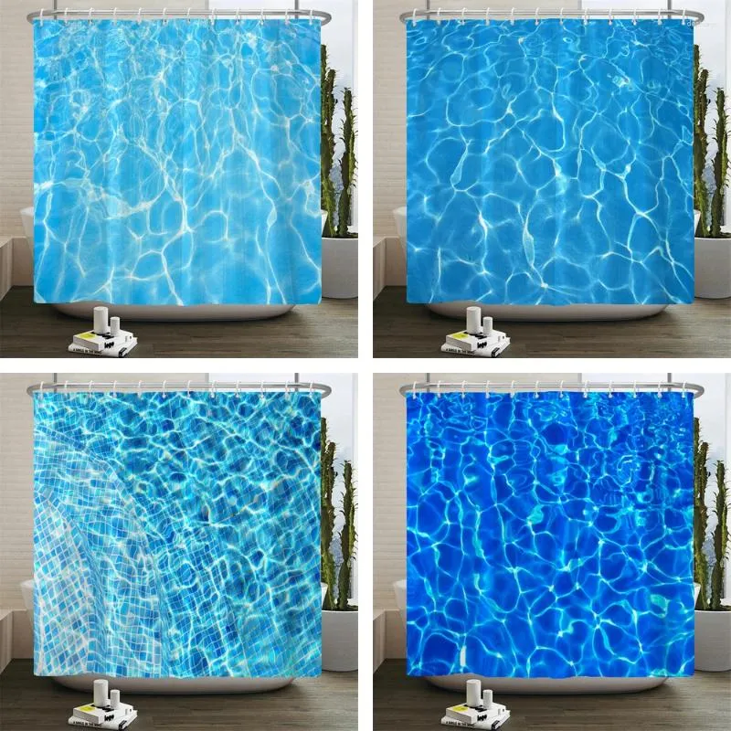Rideaux de douche tissu imperméable salle de bain bleu mer océan eau ondulation motif rideau avec crochets décor à la maison bain
