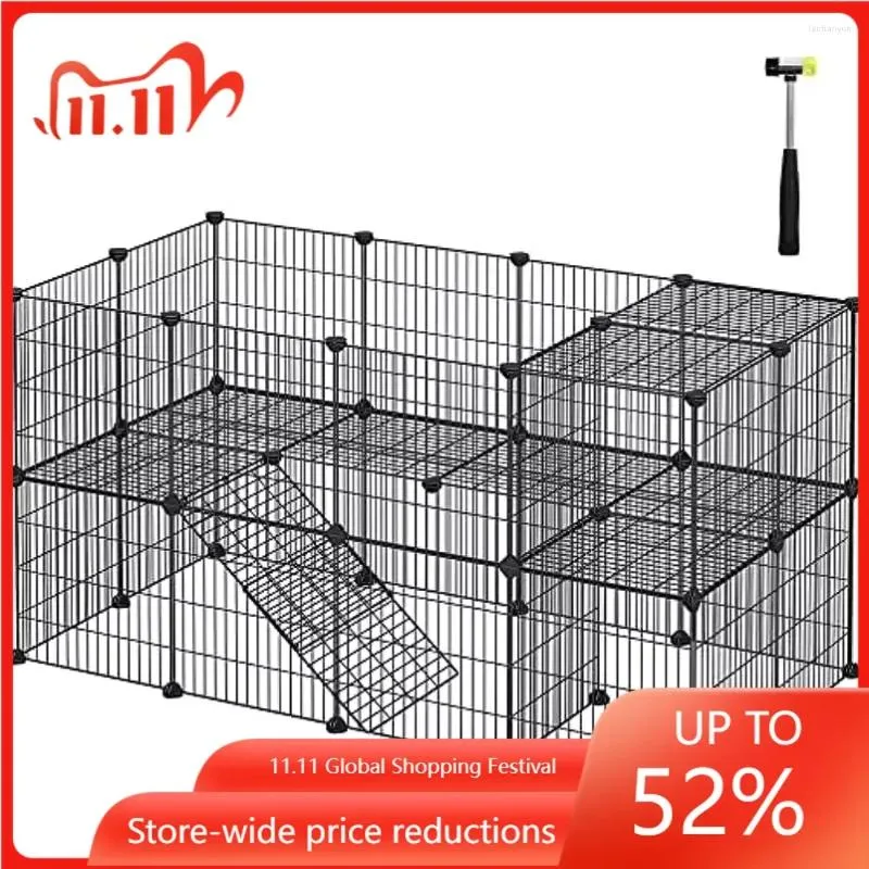 Porte-chats, parc pour animaux de compagnie, Cage pour petits animaux, cochon d'inde, attaches zippées incluses, fil métallique, style appartement à deux étages