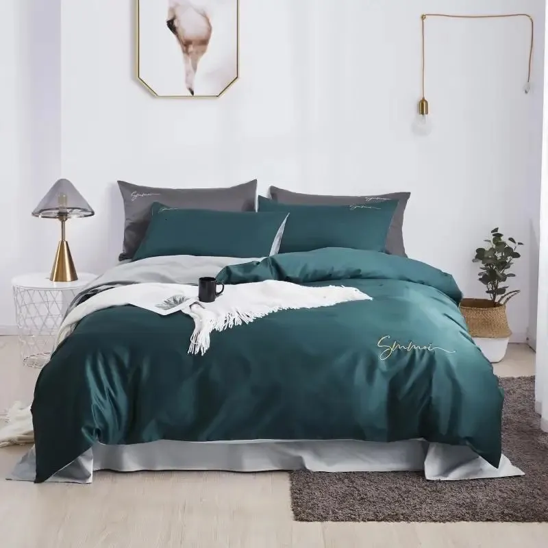 50 Luxe Merk Beddengoed Sets Satijn Zijde Beddengoed Set Enkel Dubbel Sprei Sprei op Laken met Elastische Band 240326