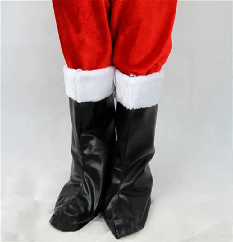 Täcker jul jultomten stövlar kvinnor man festival cosplay skor bröllop parti aktivitet leveranser dekoration svarta långa skor omslag