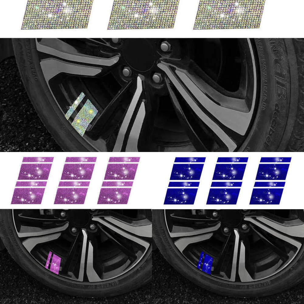 Upgrade 6 Stück reflektierende Auto-Felgenaufkleber, Markierungsstreifen, Racing-Radnaben-Aufkleber für Größe 45,7–53,3 cm, glitzernde Strass-Dekor-Aufkleber