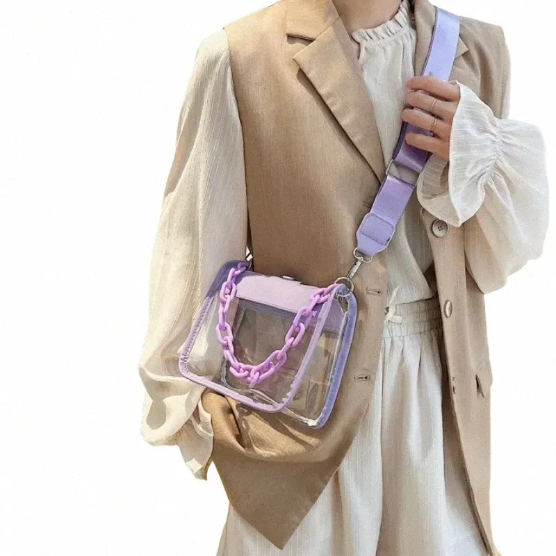 Klare Umhängetasche für Frauen, PVC, transparent, einzelne Schulterkette, tragbar, Menger-Taschen, kleine quadratische Umhängetasche, Mädchen-Geschenk P5xX #
