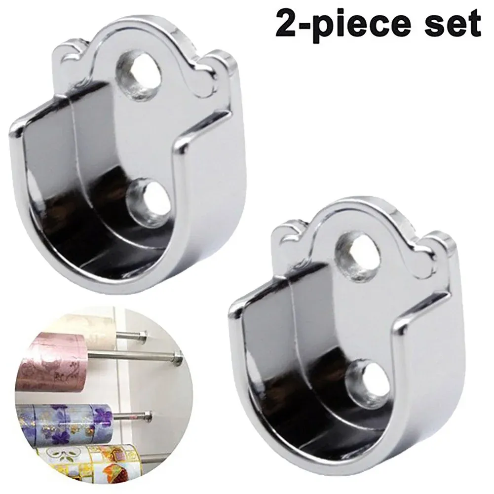 2Pcs Stainless Steel Closet Pole Sockets Flange Rod Holder For Bathroom Wardrobe