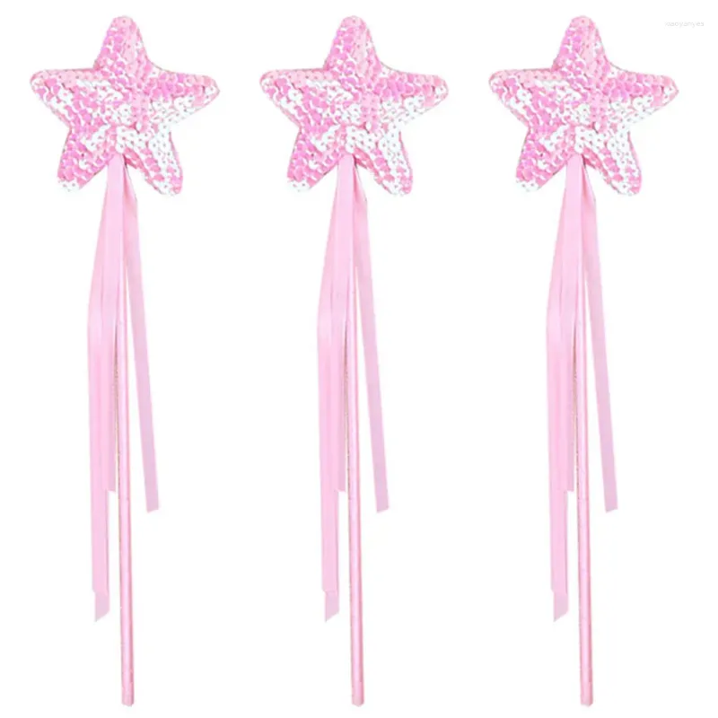 Décoration de fête 3 pièces baguettes de fée en forme d'étoile ruban conception tige jouets bâtons ornements fille anniversaire cadeau accessoires