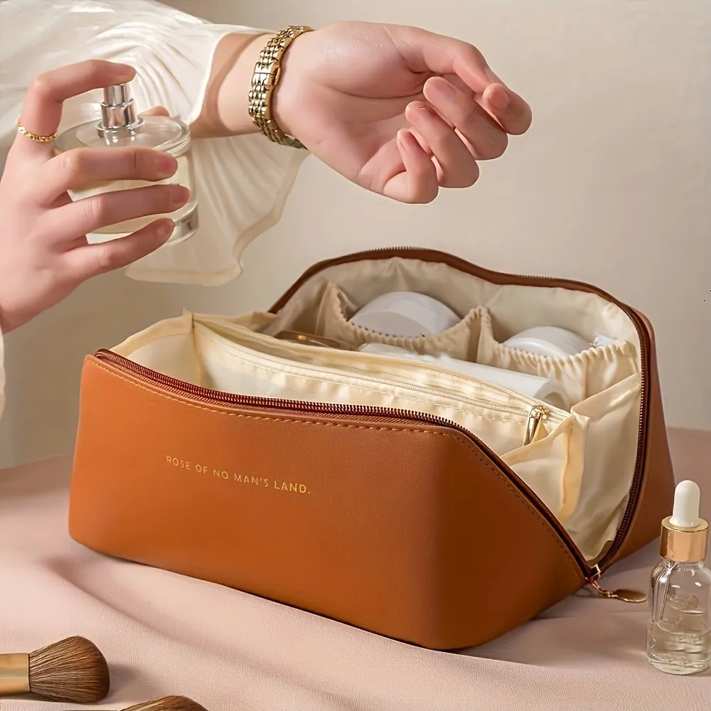 DHgate Large Waterproof Cosmetic Bag with Dividers Sturdy Handle Travel Makeup Toiletry Bag for Women Multipurpose Storage Bags Luggage Accessories