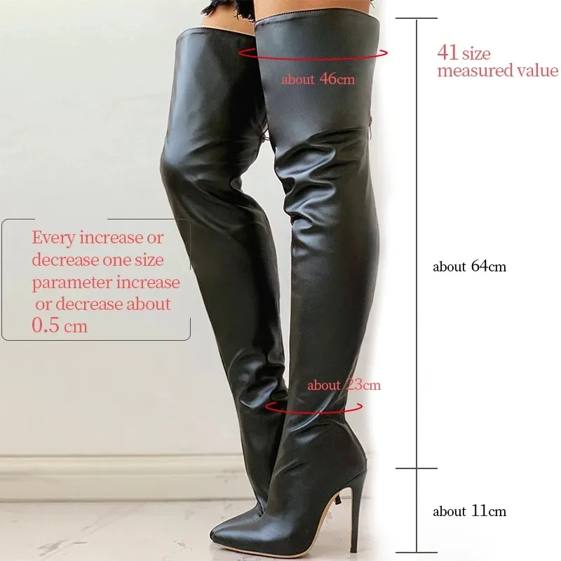 Kvinders højhælede 11 cm over knæet, stor størrelse 34-43 Lynlås bagpå Fashion personlighedsstøvler_voghion.com
