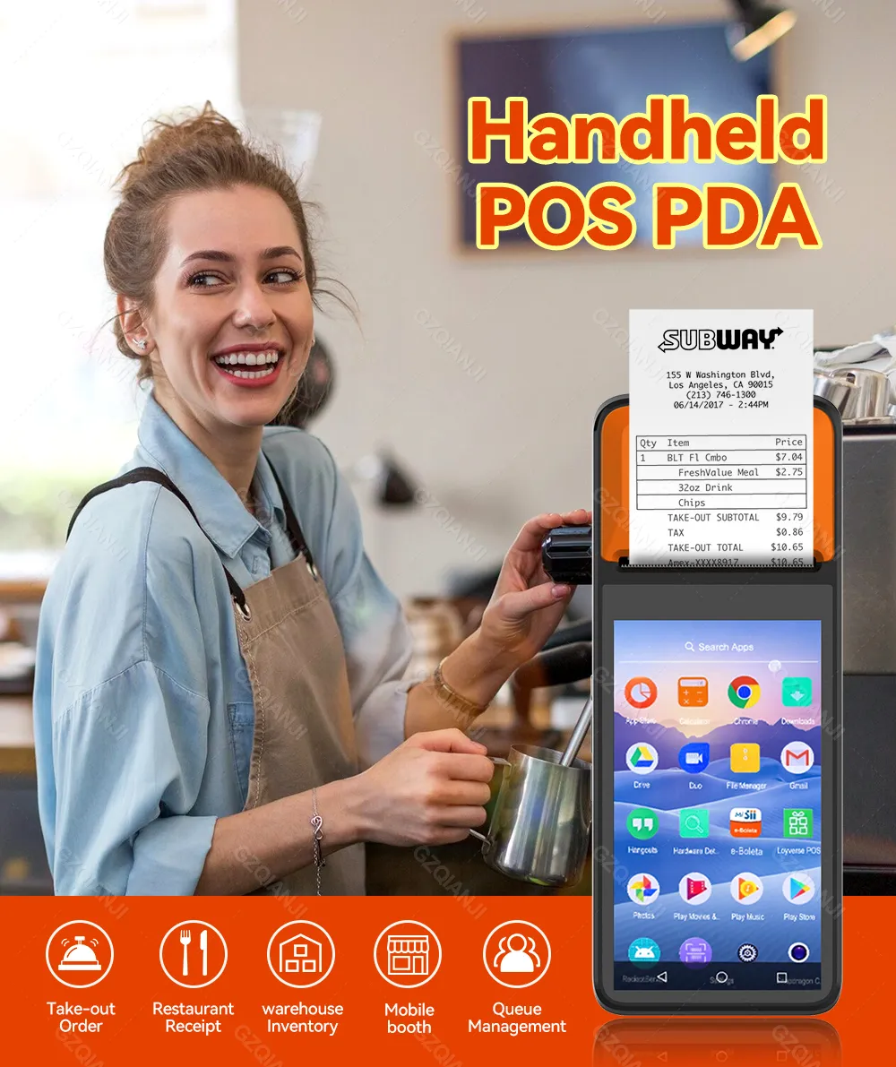 Handheld POS Android Terminal PDA with Bluetooth 58mm Thermal Printer ...