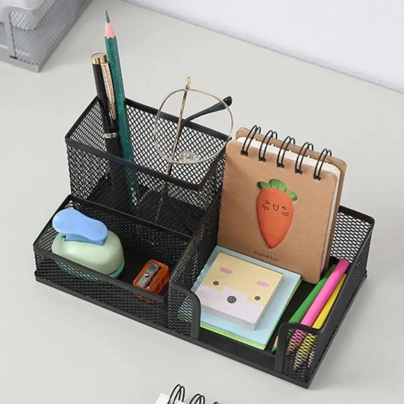 Ny 2024 Creative Multi-Function Metal Desktop Pen Holder Office Storage Box Pencil Desk Mesh Organizer för hemmakontorsskolan Save Save