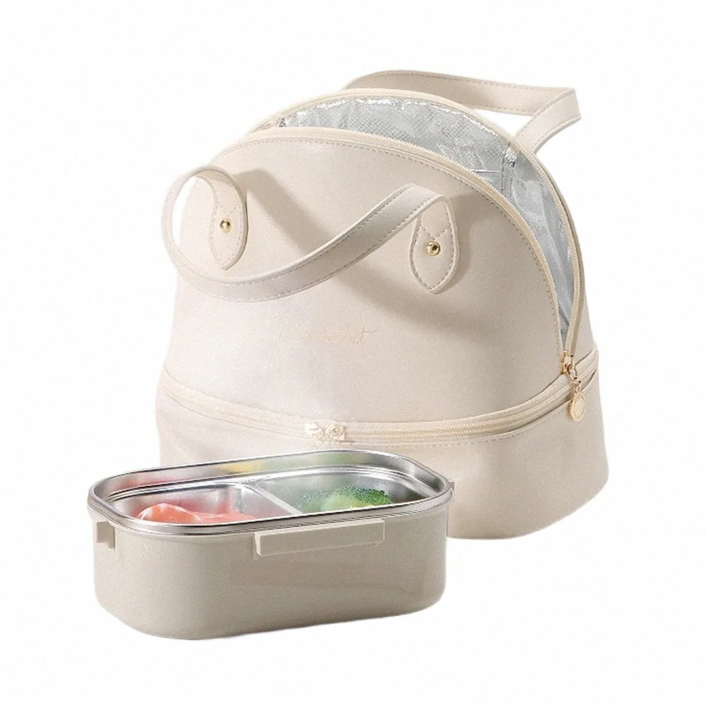 Ladies Thermal Bento Bag dubbellager PU LÄDER LACKLÄSKAPER MED TOPALT MÅL PREP BAG FÖR TRESSRÅDSKOLA PICNIC 78PN#