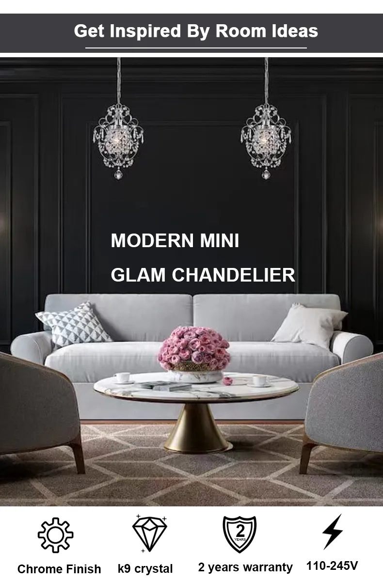 Chrome Mini Crystal Chandelier Pendant Light Elegant Kitchen Island And ...