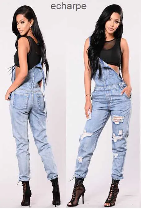 Vrouwen overalls gewassen denim jeans jumpsuits lange broek broek mode high street cool jeans pakken vrouwen kleding losse jeans outfit