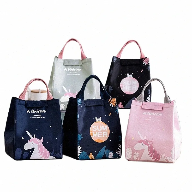 Ny söt Carto Unicorn Lunch Bag Kids Women Thermal Cooler Bag Isolated Waterproof Tote Carry Picnic Bento Pouch E3dy#