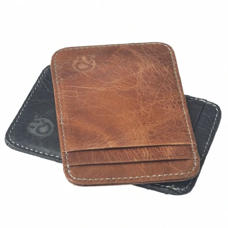 slanke portemonnee voor mannen en vrouwen minimalistische Frt Pocket portemonnee dunne reis Frt Pocket lederen creditcardhouder u7s5 #