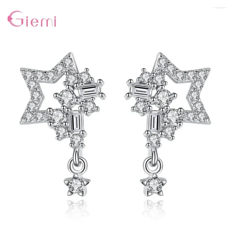 Studörhängen Fashion Five Pointed Star 925 Sterling Silver Simple Cubic Zircon Ear Studs smycken