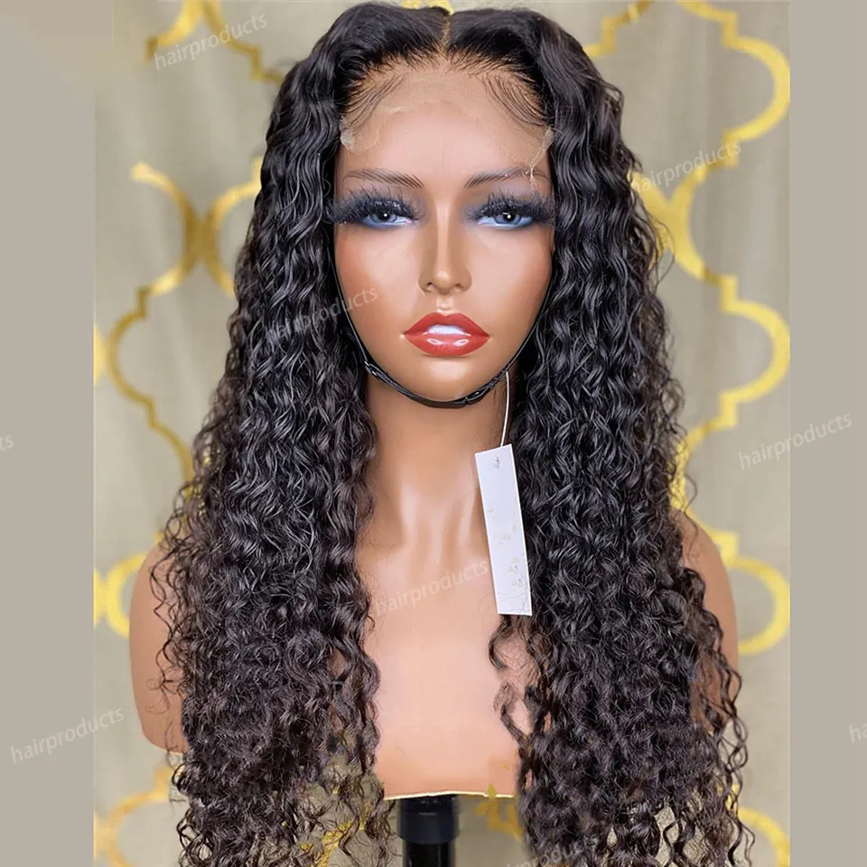 13X4 Human Fake Hand Groove Hair Brazilian Body Wave Glue Free HD Front Lace Curly High Temperature Silk Wig Head Cover