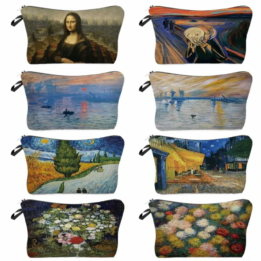 Borsa per il trucco con Van Gogh Notte stellata Sunfr Pittura a olio Borse per organizzatori carine per borse da viaggio Borsa per cosmetici da donna Ragazza 62AF #