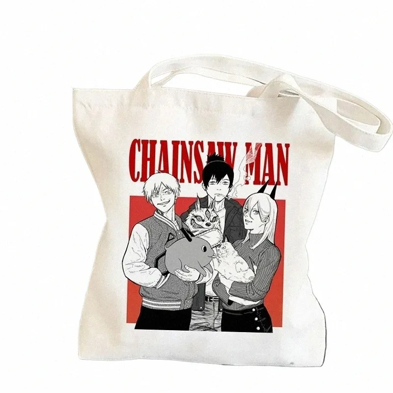 Chainsaw Man Shop Bag Anime Shoulder Bags Casual Cespable Eco Street Style Women Storkapacitet Shopper Harajuku Handväska D8QZ#