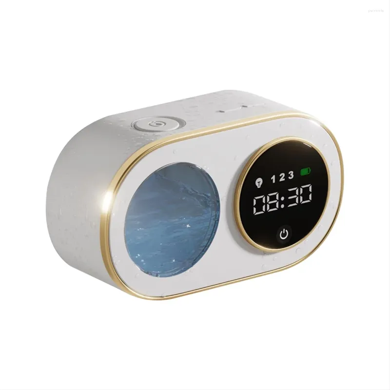 Distributeur de savon liquide moussant automatique avec horloge numérique HD LED support mural en mousse rechargeable 12Oz (blanc)