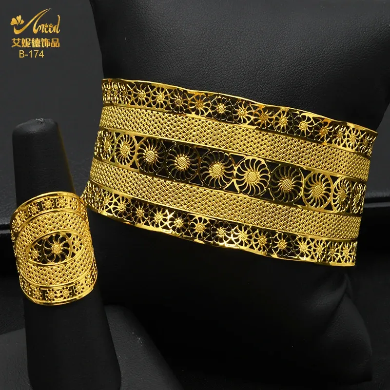 Armbanden ANIID Dubai Gouden Kleur Bangle Met Ring Voor Vrouwen Afrikaanse Bijoux Armband Sieraden Nigeriaanse Bruiloft Sieraden Gift Nieuw Verstelbaar