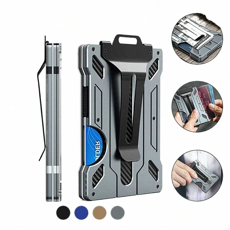 RFID EDC Wiele banków Uchwyt karty kredytowej Mężczyźni Portfel aluminium metalowy posiadacz karty Busin Case Minimalist Minimalist Smart Portfel B9GW#