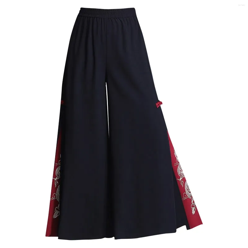 Women's Pants Wide-leg Trousers For Women Summer Loose Chinese-style Chiffon Nine-point High-waist Dance Culottes Ropa Mujer