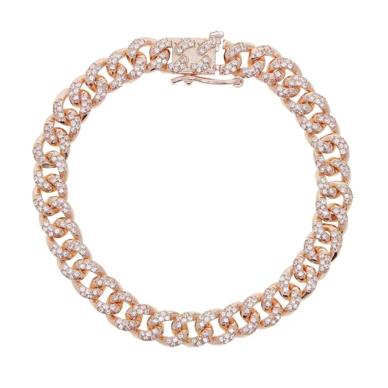 Armbänder vereisere Bling Kubikzirkonia asphaltiert Roségold Farbe Kupfer Bordsteinkubaner Linkkette Armband auf Hand Schmuck für Frauen Männer Männer