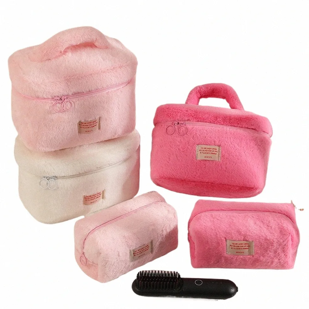 Sacs de maquillage de grande capacité en peluche douce pour femmes Cosmétiques quotidiens Organzier Style simple Fourre-tout Voyage Trousse de toilette sac a main H09H #